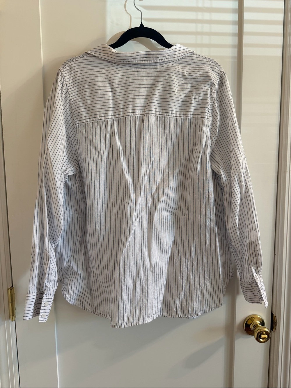 NYDJ White and Blue Linen Striped Button-Down Shirt - Picture 4 of 4